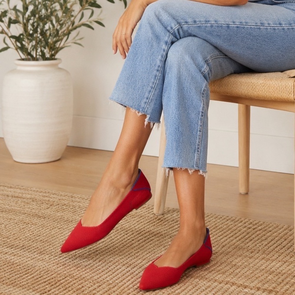 Rothy's The Point Red Sustainable Knit Pointed Toe Ballet Flats Shoes